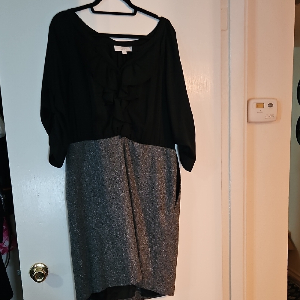 LOFT Black and Gray Two-Tone Sheath Dress